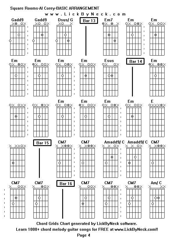 Chord Grids Chart of chord melody fingerstyle guitar song-Square Rooms-Al Corey-BASIC ARRANGEMENT,generated by LickByNeck software.